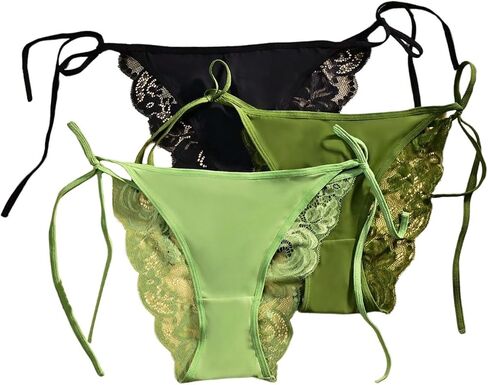 SweatyRocks Women's 3 Pack Lace Panties Tie Side Low Rise Sexy Underwear Bikini Briefs in Kuwait
