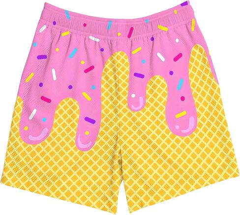 Boys Ice Cream Mesh Shorts, Quick Dry Elastic Waist Baseball Athletic Shorts with Side Pockets for Toddler Kids 2-14 Years in Kuwait