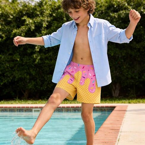 Boys Ice Cream Mesh Shorts, Quick Dry Elastic Waist Baseball Athletic Shorts with Side Pockets for Toddler Kids 2-14 Years in Kuwait