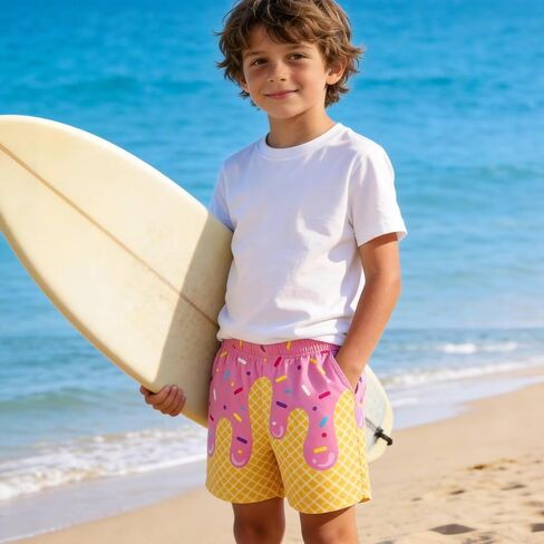 Boys Ice Cream Mesh Shorts, Quick Dry Elastic Waist Baseball Athletic Shorts with Side Pockets for Toddler Kids 2-14 Years in Kuwait