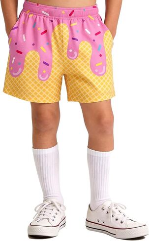 Boys Ice Cream Mesh Shorts, Quick Dry Elastic Waist Baseball Athletic Shorts with Side Pockets for Toddler Kids 2-14 Years in Kuwait