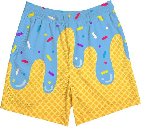 Boys Ice Cream Mesh Shorts, Quick Dry Elastic Waist Baseball Athletic Shorts with Side Pockets for Toddler Kids 2-14 Years in Kuwait
