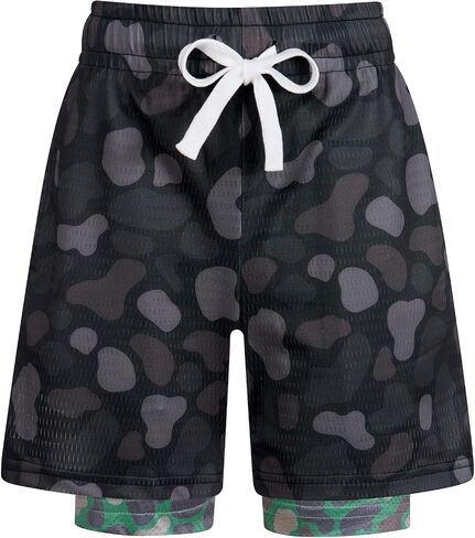 Cozople Boys Athletic Shorts with Compression Liner 2 in 1 Quick Dry Breathable Mesh Basketball Running Shorts for 7-12 Years in Kuwait