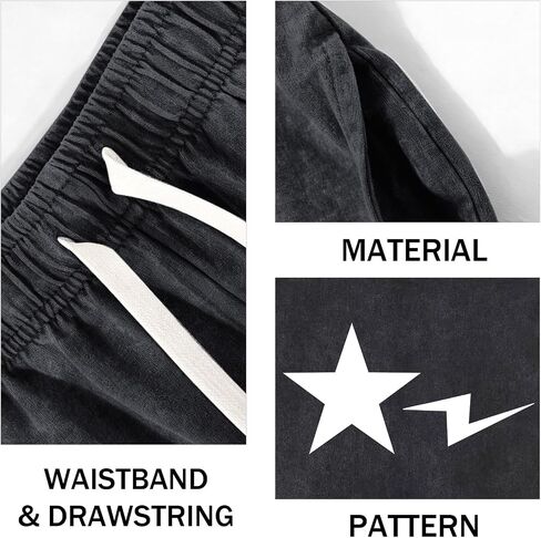 Graphic Shorts for Boys Streetwear Y2k Short Star Lettering Print Shorts Kids Vintage Aicd Wash Drawstring Shorts in Kuwait