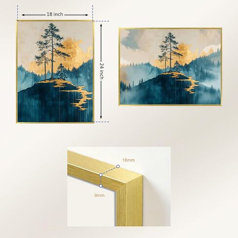 18x24 Gold Aluminum Frame,Brush Gold Metal Poster Frame With Plexi Glass,Picture Frame Display Photo 18x24 For Wall in Kuwait