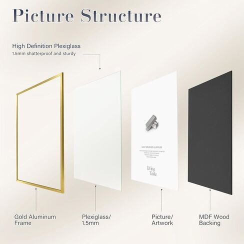 18x24 Gold Aluminum Frame,Brush Gold Metal Poster Frame With Plexi Glass,Picture Frame Display Photo 18x24 For Wall in Kuwait