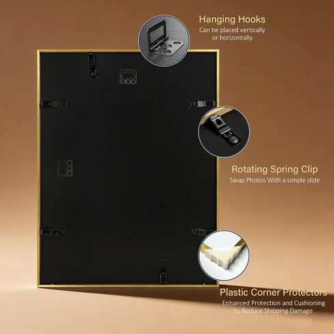 18x24 Gold Aluminum Frame,Brush Gold Metal Poster Frame With Plexi Glass,Picture Frame Display Photo 18x24 For Wall in Kuwait