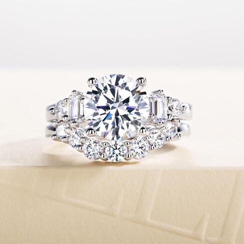 Cubic Zirconia Wedding Ring Set Round/Emerald/Cushion/Oval Cut D Color VVS1 Clarity 5A Grade CZ Engagement Promise Anniversary Rings Bridal Sets for Women in Saudi Arabia