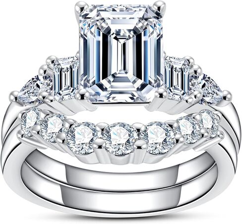 Cubic Zirconia Wedding Ring Set Round/Emerald/Cushion/Oval Cut D Color VVS1 Clarity 5A Grade CZ Engagement Promise Anniversary Rings Bridal Sets for Women in Saudi Arabia