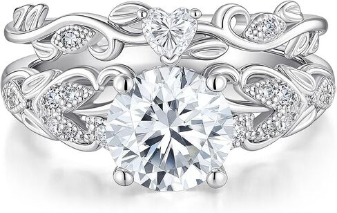 SHELOVES Floral Moissanite Wedding Ring Sets for Women Solitaire Round Engagement Rings Art Deco White Gold Plated Silver Sz 5-10 in Kuwait