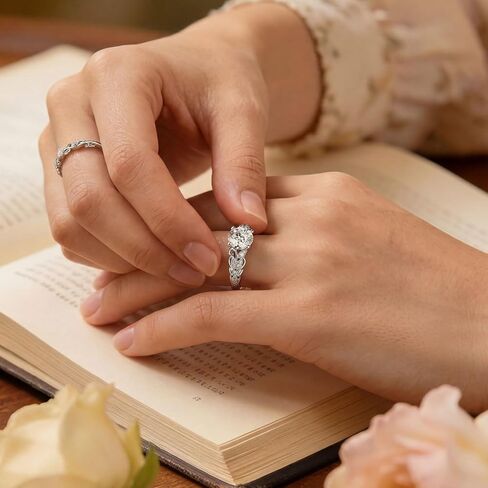SHELOVES Floral Moissanite Wedding Ring Sets for Women Solitaire Round Engagement Rings Art Deco White Gold Plated Silver Sz 5-10 in Kuwait