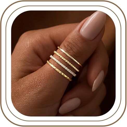 Dainty Stackable Gold Rings for Women Non Tarnish, Stacking 14K Gold Plated CZ Wedding Bands Ring Set, Waterproof Simple Trendy Minimalist Engagement Promise Thumb Pinky Thin Ring Size 5 6 7 8 9 10 11 in Saudi Arabia