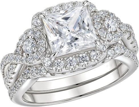 2CT Moissanite Engagement Rings for Women Princess Cut Wedding Ring Sets for Her D Color VVS1 Clarity Twisting Eternity Bands White Gold Plated in Saudi Arabia