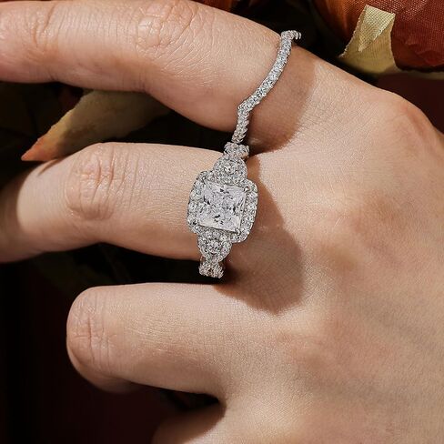 2CT Moissanite Engagement Rings for Women Princess Cut Wedding Ring Sets for Her D Color VVS1 Clarity Twisting Eternity Bands White Gold Plated in Saudi Arabia