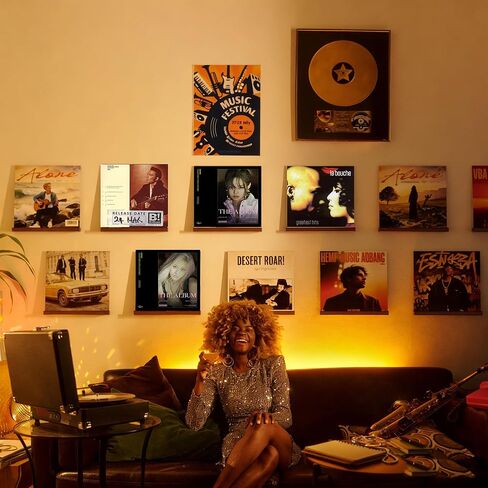 Vinyl Wall Display No Drill with 2 Mount Options(Adhesive & Screws), 4 Pack Walnut Wood Vinyl Wall Mount, Record Shelf, Record Holder Wall, Album Display Shelves, Floating Shelf for Album, LP, CD in Saudi Arabia