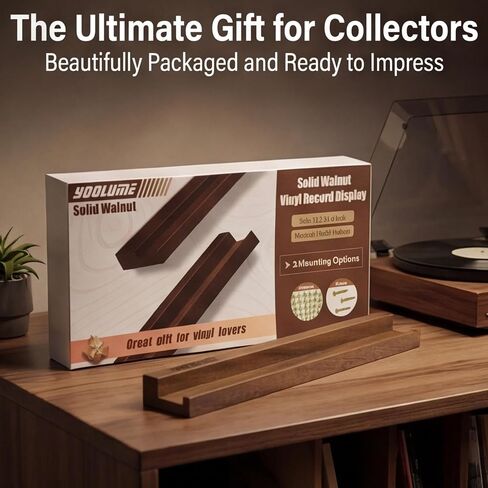 Vinyl Wall Display No Drill with 2 Mount Options(Adhesive & Screws), 4 Pack Walnut Wood Vinyl Wall Mount, Record Shelf, Record Holder Wall, Album Display Shelves, Floating Shelf for Album, LP, CD in Saudi Arabia