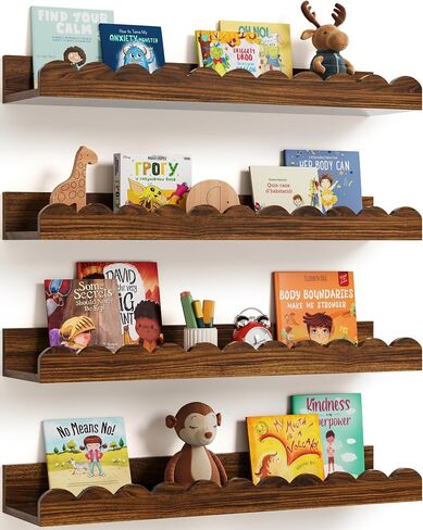 Seocry Scalloped Wall Bookshelves for Nursery, Floating Wooden Book Shelves for Kids Room, White Nursery Shelves for Wall, Baby & Toddler Room Decor in Saudi Arabia