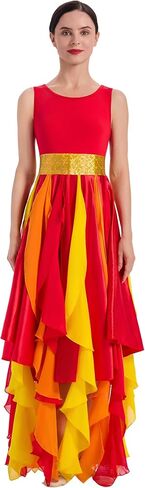 AFAVOM Metallic Praise Dance Dress for Women Rainbow Asymmetric Overlay Tunics Dresses Liturgical Dancewear Worship Costume in Kuwait