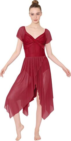 Lyrical Dance Dress for Women Elegant Flutter Sleeve Modern Contemporary Dance Costumes U-Back in Saudi Arabia