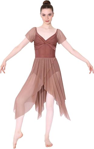 Lyrical Dance Dress for Women Elegant Flutter Sleeve Modern Contemporary Dance Costumes U-Back in Saudi Arabia
