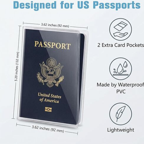 5 Pcs Passport Cover, Waterproof Passport Protector, Clear Passport Sleeve for Travel, Transparent Plastic Passport Book Holder for Students Passports Journal, Schools, Fits US Passports in Kuwait