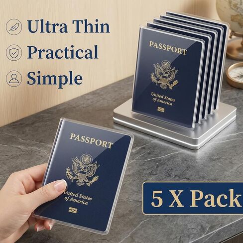 5 Pcs Passport Cover, Waterproof Passport Protector, Clear Passport Sleeve for Travel, Transparent Plastic Passport Book Holder for Students Passports Journal, Schools, Fits US Passports in Kuwait