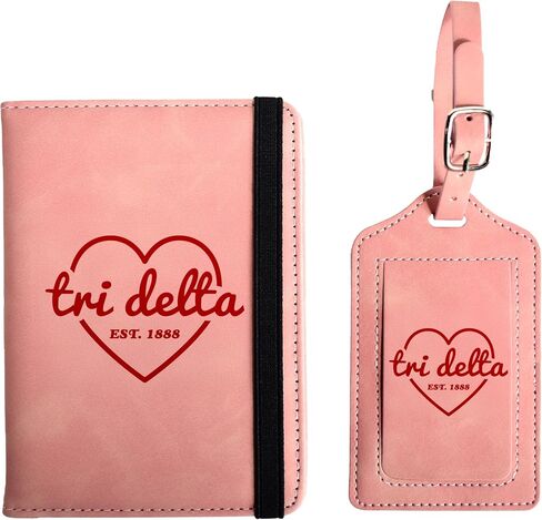 Delta Delta Delta Passport Holder and Luggage Tag Travel Accessories Set, Officially Licensed Tri Delta Sorority Gift for Women in Saudi Arabia