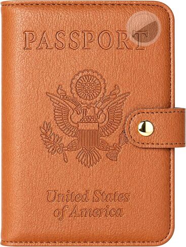 Tipmile RFID Passport Holder for Travel with AirTag Slot Women Men, Brown | Passport Cover Wallet with AirTag Slot, Snap Closure, 14 Slots & Embossed US Seal, Keeps Docs Secure and Organized in Saudi Arabia