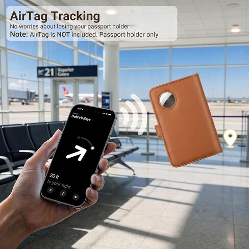Tipmile RFID Passport Holder for Travel with AirTag Slot Women Men, Brown | Passport Cover Wallet with AirTag Slot, Snap Closure, 14 Slots & Embossed US Seal, Keeps Docs Secure and Organized in Saudi Arabia