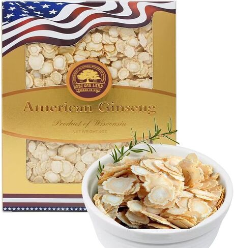 American Ginseng Slices from Wisconsin, DOL American Wisconsin Ginseng Slices Root for Tea, Energy for Men Women Mental Health Boosts Immunity, Gluten Free Small Round 1 Box of 4 Ounces in Kuwait