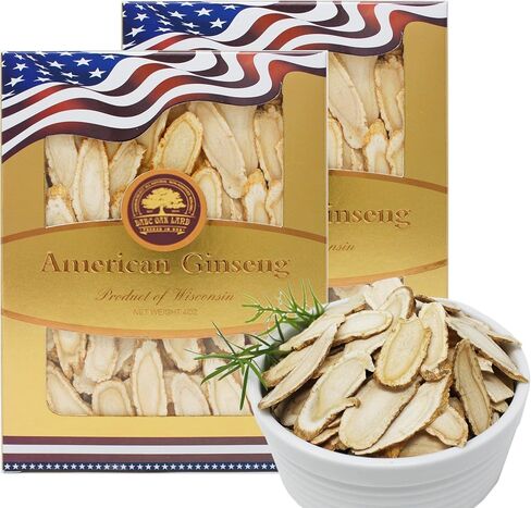 American Ginseng Slices from Wisconsin, DOL American Wisconsin Ginseng Slices Root for Tea, Energy for Men Women Mental Health Boosts Immunity, Gluten Free Small Round 1 Box of 4 Ounces in Kuwait