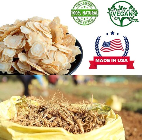 American Ginseng Slices from Wisconsin, DOL American Wisconsin Ginseng Slices Root for Tea, Energy for Men Women Mental Health Boosts Immunity, Gluten Free Small Round 1 Box of 4 Ounces in Kuwait
