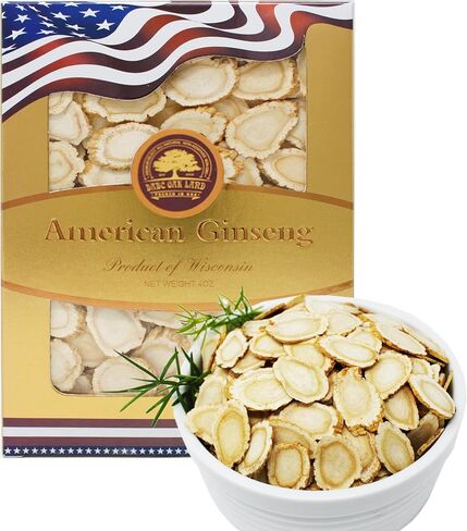 American Ginseng Slices from Wisconsin, DOL American Wisconsin Ginseng Slices Root for Tea, Energy for Men Women Mental Health Boosts Immunity, Gluten Free Small Round 1 Box of 4 Ounces in Kuwait