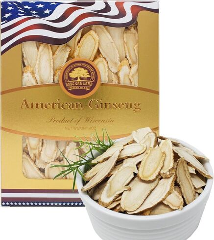 American Ginseng Slices from Wisconsin, DOL American Wisconsin Ginseng Slices Root for Tea, Energy for Men Women Mental Health Boosts Immunity, Gluten Free Small Round 1 Box of 4 Ounces in Kuwait