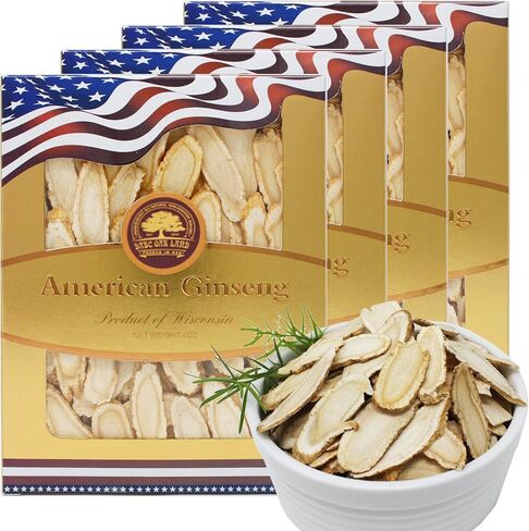 American Ginseng Slices from Wisconsin, DOL American Wisconsin Ginseng Slices Root for Tea, Energy for Men Women Mental Health Boosts Immunity, Gluten Free Small Round 1 Box of 4 Ounces in Kuwait