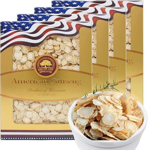 American Ginseng Slices from Wisconsin, DOL American Wisconsin Ginseng Slices Root for Tea, Energy for Men Women Mental Health Boosts Immunity, Gluten Free Small Round 1 Box of 4 Ounces in Kuwait