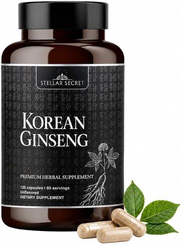 Korean Red Ginseng Capsules 1000mg - 10% Ginsenosides - 120 Vegetarian Capsules, 60 Servings - Premium Panax Ginseng Extract for Energy, Focus & Immune Support - Vegan, Non-GMO in Saudi Arabia