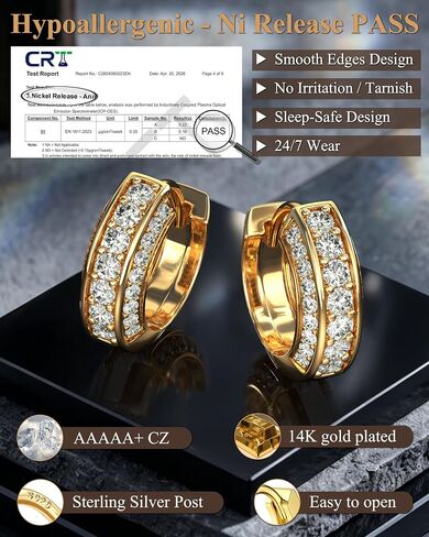 BESTEEL Earrings For Men - Hypoallergenic 14K Gold Plated Small Hoop Earrings With S925 Sterling Silver Posts Trendy Thick Lightweight Silver CZ Cartilage Huggie Hoops Mens Earrings for Sensitive Ears in Kuwait