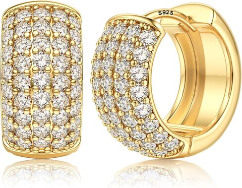 BESTEEL Earrings For Men - Hypoallergenic 14K Gold Plated Small Hoop Earrings With S925 Sterling Silver Posts Trendy Thick Lightweight Silver CZ Cartilage Huggie Hoops Mens Earrings for Sensitive Ears in Kuwait