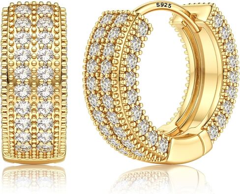 BESTEEL Earrings For Men - Hypoallergenic 14K Gold Plated Small Hoop Earrings With S925 Sterling Silver Posts Trendy Thick Lightweight Silver CZ Cartilage Huggie Hoops Mens Earrings for Sensitive Ears in Kuwait