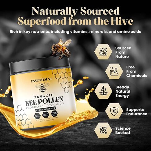 Bee Pollen Capsules W/Propolis & Royal Jelly - Propolis Capsules, Bee Pollen Organic for Breast Growth, Royal Jelly Capsule – Non-GMO, Natural Energy, Immune & Vitality Support for Men & Women in Kuwait