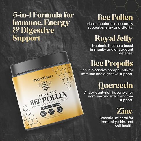 Bee Pollen Capsules W/Propolis & Royal Jelly - Propolis Capsules, Bee Pollen Organic for Breast Growth, Royal Jelly Capsule – Non-GMO, Natural Energy, Immune & Vitality Support for Men & Women in Kuwait