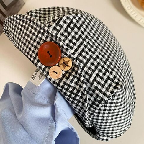 FZBNSRKO Lovely French Beret Hats Button Decorative Black/White Check Beret Hats for Women Girls in Kuwait