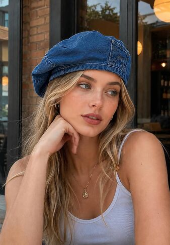 Y2K Denim Beret Hat for Women 90s Retro Painter Cap Kpop Hip Hop Flat Cap for Costume Party Streetwear Outfits in Kuwait