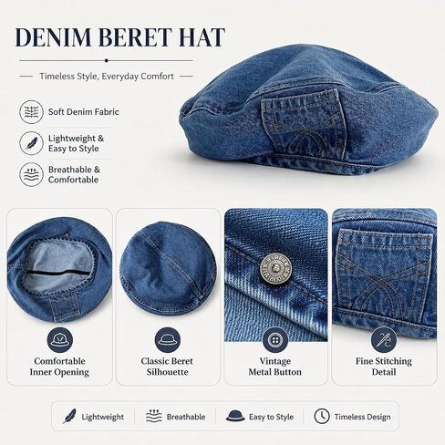 Y2K Denim Beret Hat for Women 90s Retro Painter Cap Kpop Hip Hop Flat Cap for Costume Party Streetwear Outfits in Kuwait