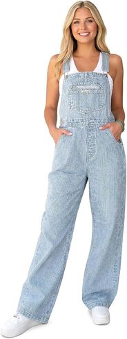 Womens Railroad Pinstripe Slouchy Boyfriend Fit Overalls in Saudi Arabia