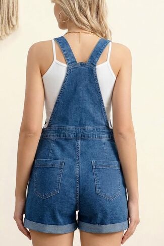 شورت دينم عام للنساء بأشرطة مطاطية قابلة للتعديل مع جيوب بحاشية بأساور وسحاب للإغلاق in Kuwait