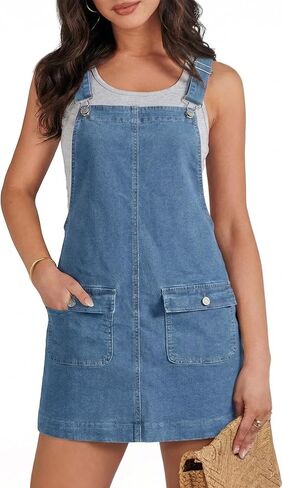 BISUAL Denim Overall Dress for Women Adjustable Strap Flap Pockets Jean Overalls Dress Sleeveless Casual Summer Jumper in Saudi Arabia