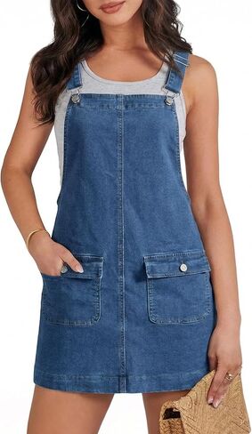 BISUAL Denim Overall Dress for Women Adjustable Strap Flap Pockets Jean Overalls Dress Sleeveless Casual Summer Jumper in Kuwait