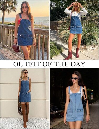 BISUAL Denim Overall Dress for Women Adjustable Strap Flap Pockets Jean Overalls Dress Sleeveless Casual Summer Jumper in Kuwait